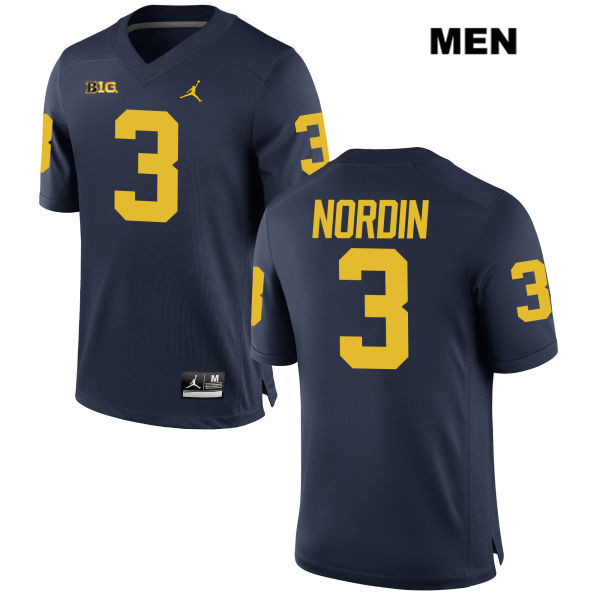Men's NCAA Michigan Wolverines Quinn Nordin #3 Navy Jordan Brand Authentic Stitched Football College Jersey AI25N72IX